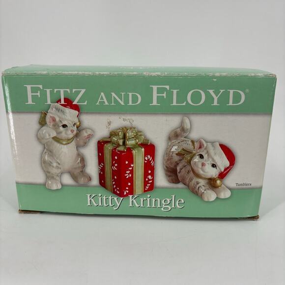 Fitz and Floyd Kitty Kringle Tumblers Christmas Cats and Present Figurines 2005 - Picture 3 of 9